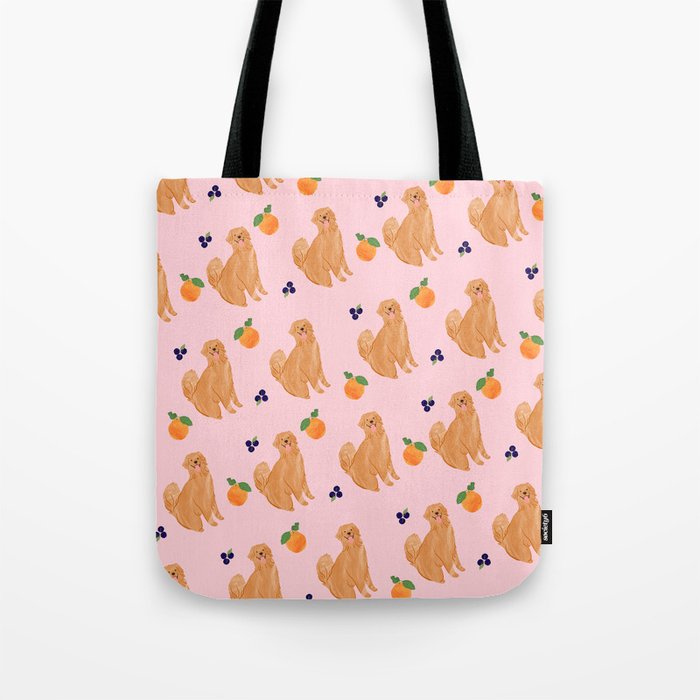 Golden Retriever and Fruits Pink Tote Bag Gallery Image 1