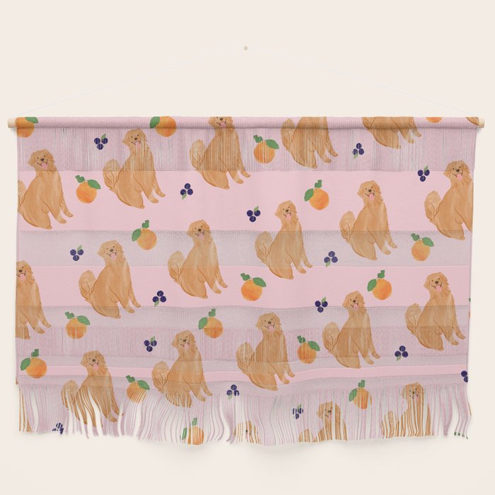 Golden Retriever and Fruits Pink Wall Hanging Gallery Image 1