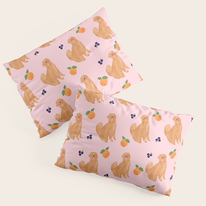Golden Retriever and Fruits Pink Pillow Sham Gallery Image 3