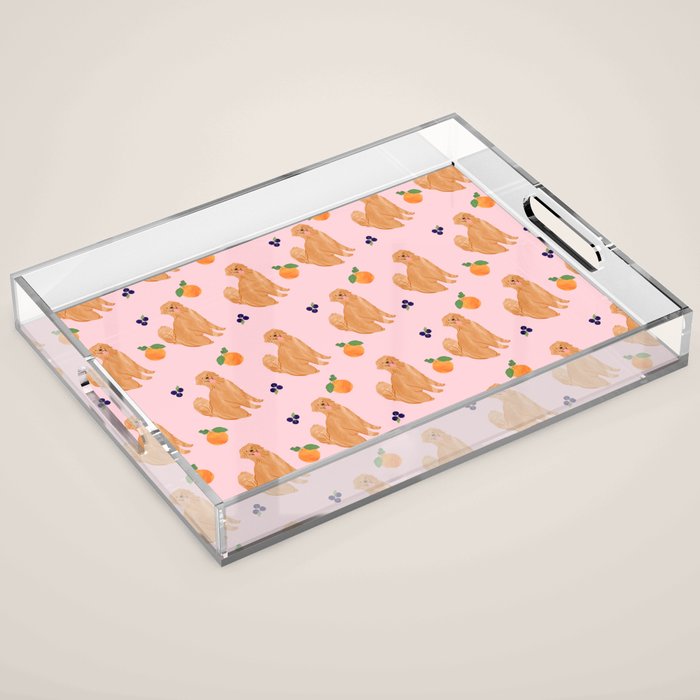 Golden Retriever and Fruits Pink Acrylic Tray Gallery Image 1