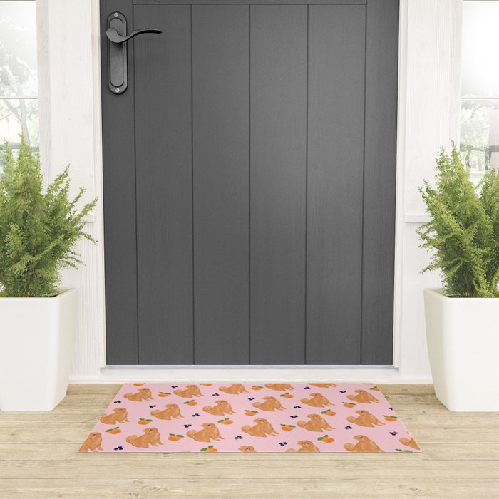 Golden Retriever and Fruits Pink Welcome Mat Gallery Image 3