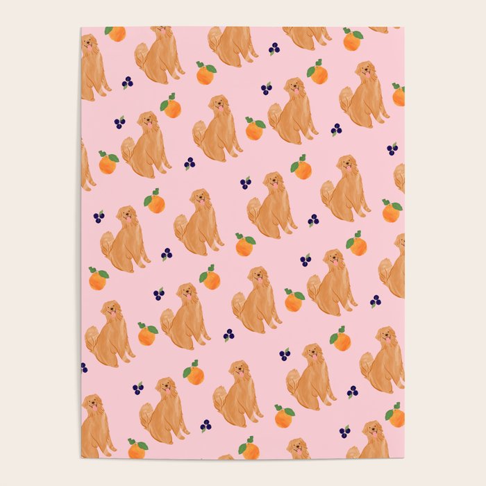 Golden Retriever and Fruits Pink Poster Gallery Image 4