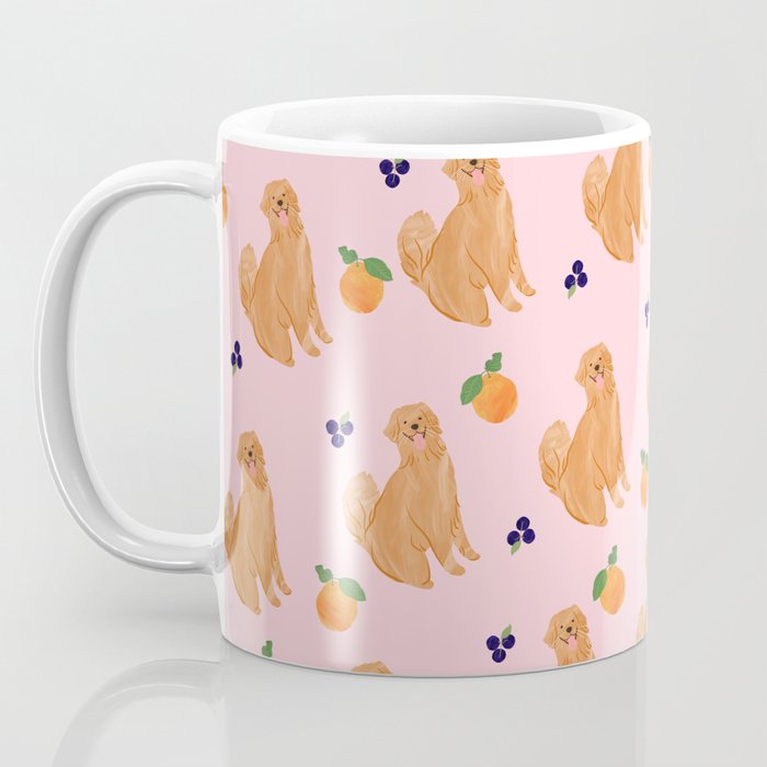 Golden Retriever and Fruits Pink Coffee Mug Gallery Image 3