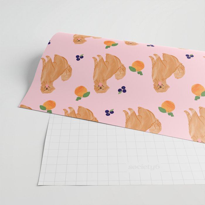 Golden Retriever and Fruits Pink Wrapping Paper Gallery Image 2