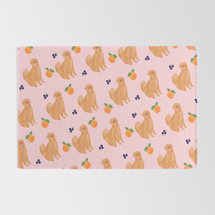 Golden Retriever and Fruits Pink Rug Gallery Image 2
