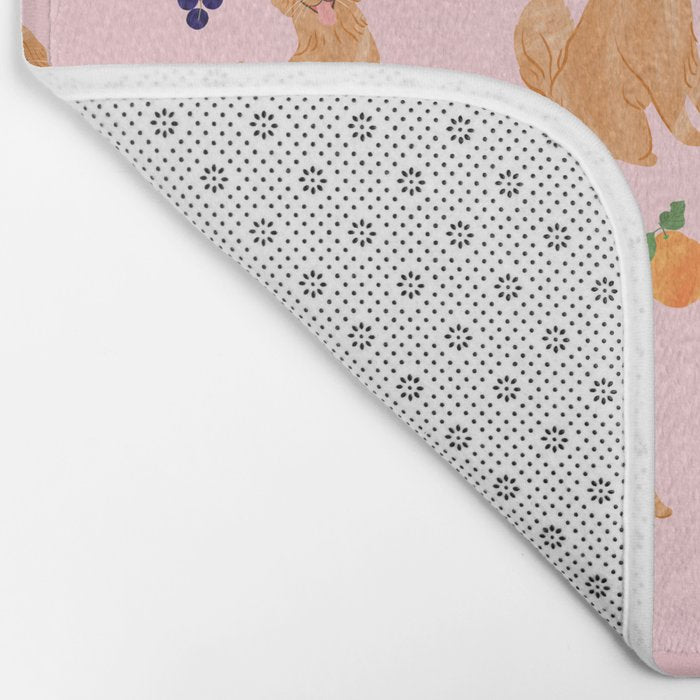 Golden Retriever and Fruits Pink Bath Mat Gallery Image 2