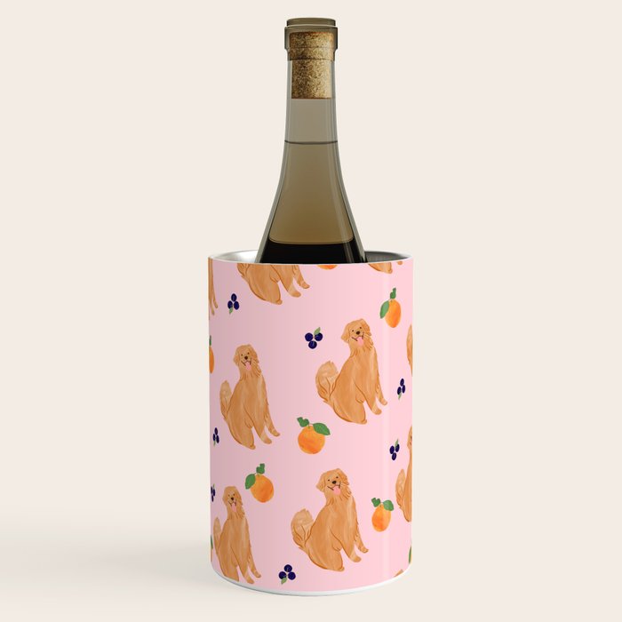 Golden Retriever and Fruits Pink Wine Chiller Gallery Image 1