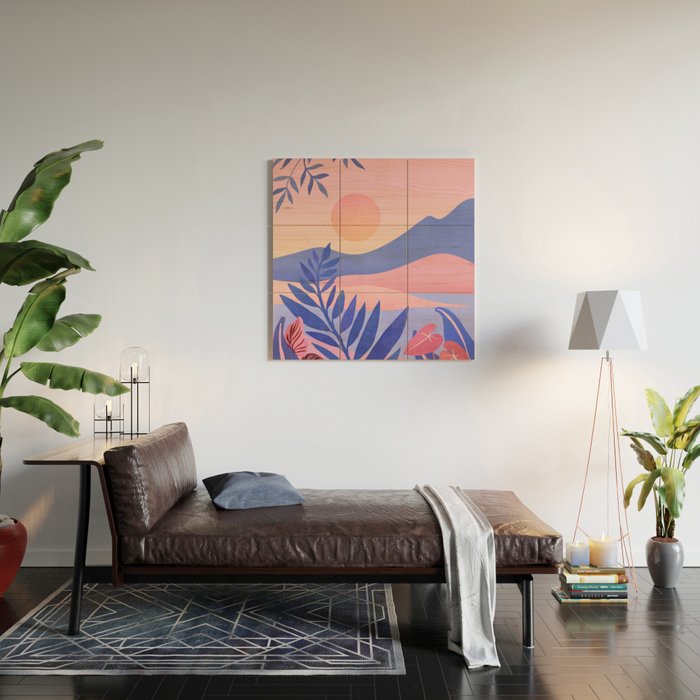 Hawaiian Sunset Tropical Landscape Wood Wall Art Gallery Image 2