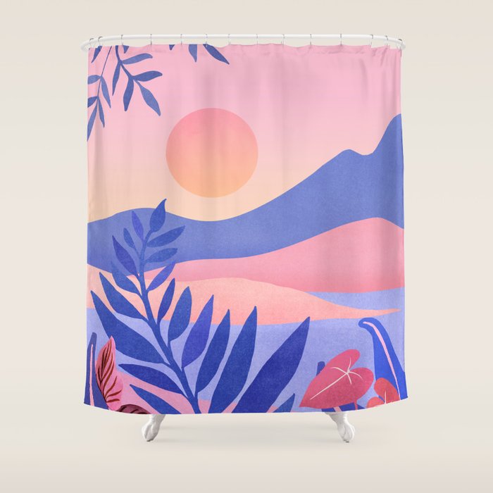 Hawaiian Sunset Tropical Landscape Shower Curtain Gallery Image 1