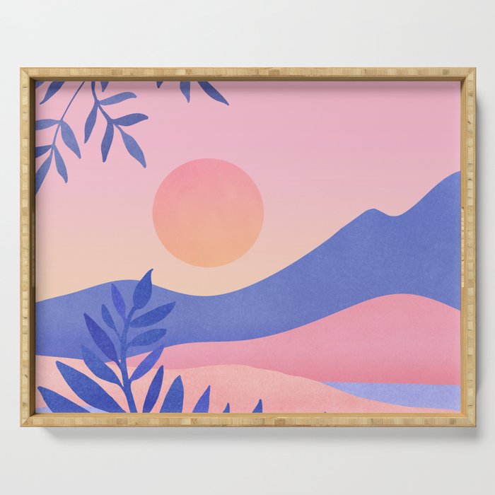 Hawaiian Sunset Tropical Landscape Serving Tray Gallery Image 1