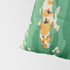 Vintage Japanese Woodblock Print Asian Art Koi Pond Fish Turquoise Green Water Cherry Blossom Pillow Sham Gallery Image 4