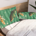 Vintage Japanese Woodblock Print Asian Art Koi Pond Fish Turquoise Green Water Cherry Blossom Pillow Sham Gallery Image 2