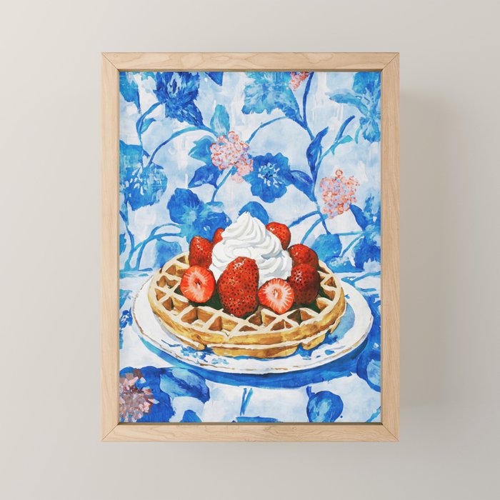 Strawberry Belgian Waffle Breakfast Watercolor Mini Art Print Gallery Image 1