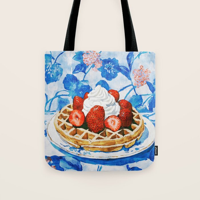 Strawberry Belgian Waffle Breakfast Watercolor Tote Bag Gallery Image 1