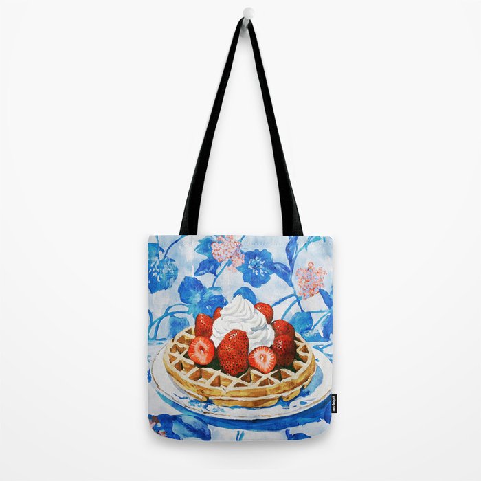 Strawberry Belgian Waffle Breakfast Watercolor Tote Bag Gallery Image 2