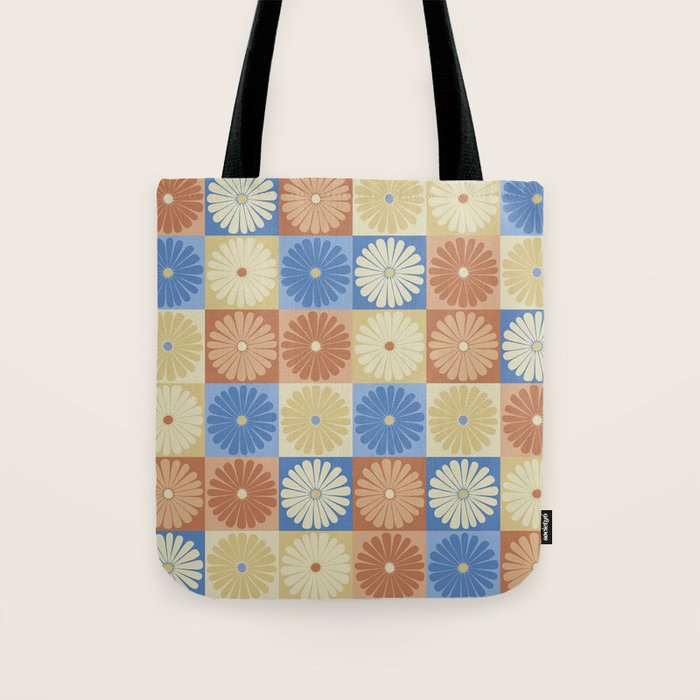 Retro Flowers Check Pattern VIII Tote Bag Gallery Image 1