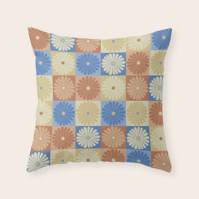 Retro Flowers Check Pattern VIII Throw Pillow Gallery Image 1