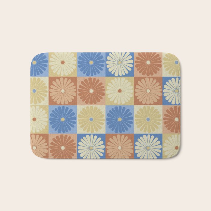 Retro Flowers Check Pattern VIII Bath Mat Gallery Image 1