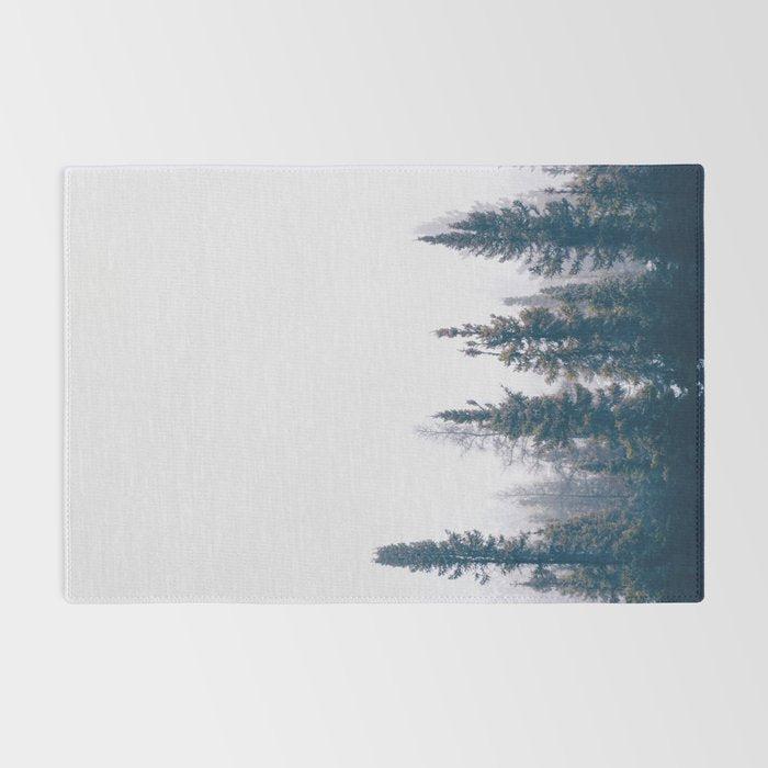 Minimalist Landscape Photo Pine Tree Silhouette Misty Forest Rug Gallery Image 2