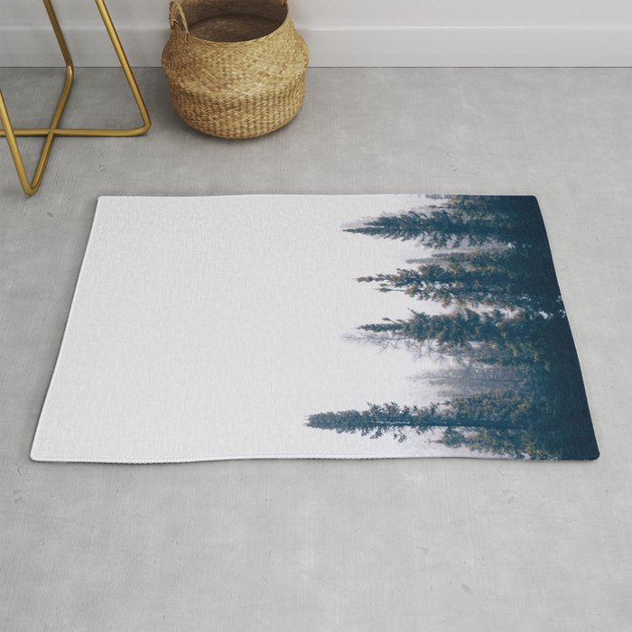 Minimalist Landscape Photo Pine Tree Silhouette Misty Forest Rug Gallery Image 1