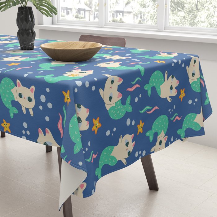 Pretty Purrmaids - Cat Mermaids Tablecloth Gallery Image 3