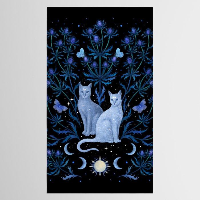 Blue Thistle & Cat Tablecloth Gallery Image 2