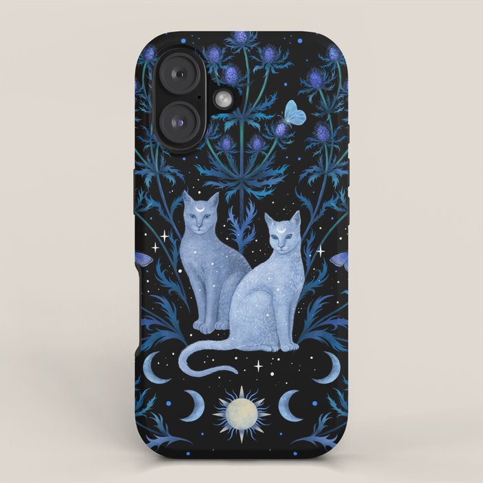 Blue Thistle & Cat iPhone Case Gallery Image 1