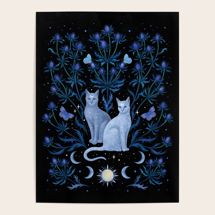Blue Thistle & Cat Poster Gallery Image 1
