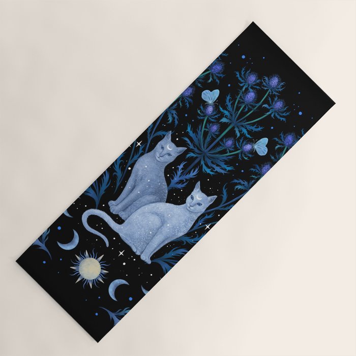 Blue Thistle & Cat Yoga Mat Gallery Image 1