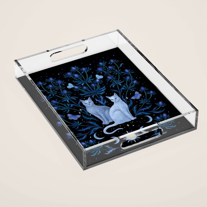 Blue Thistle & Cat Acrylic Tray Gallery Image 1