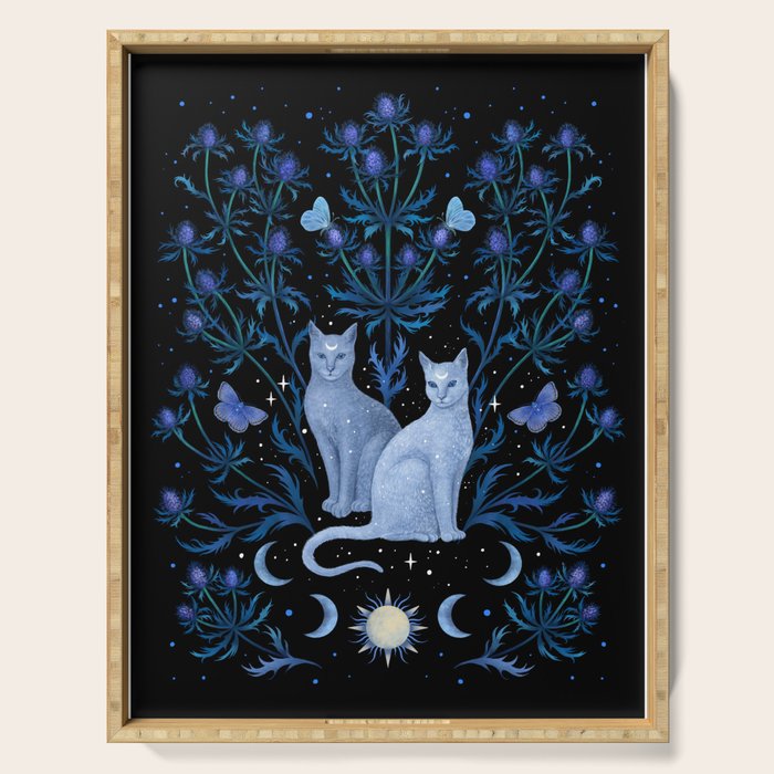 Blue Thistle & Cat Serving Tray Gallery Image 1