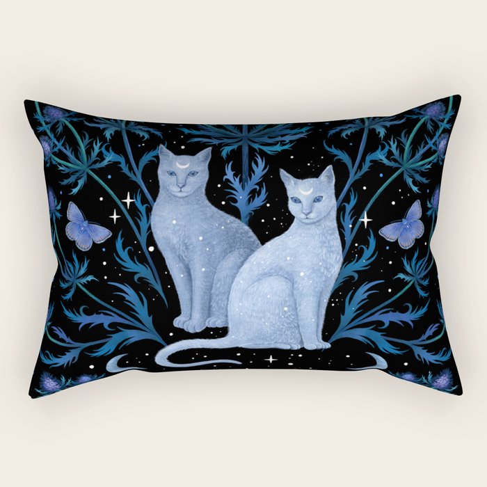 Blue Thistle & Cat Rectangular Pillow Gallery Image 2