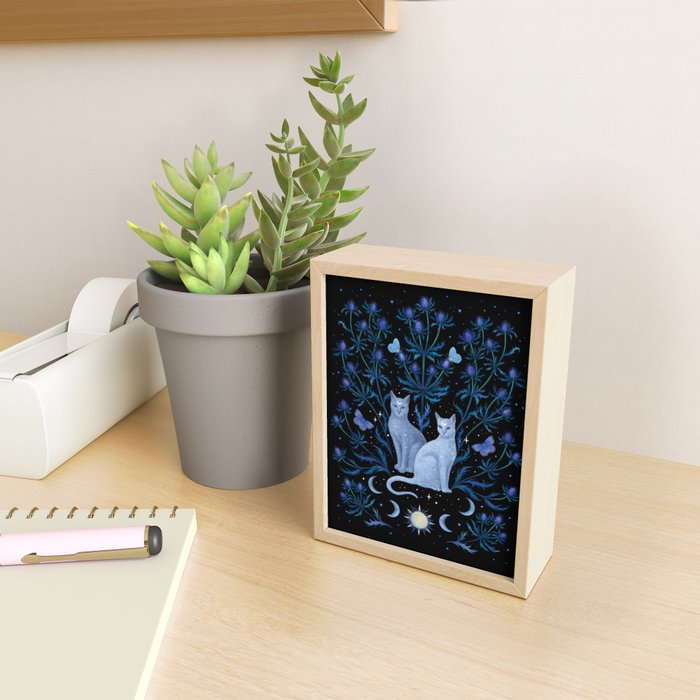 Blue Thistle & Cat Mini Art Print Gallery Image 2