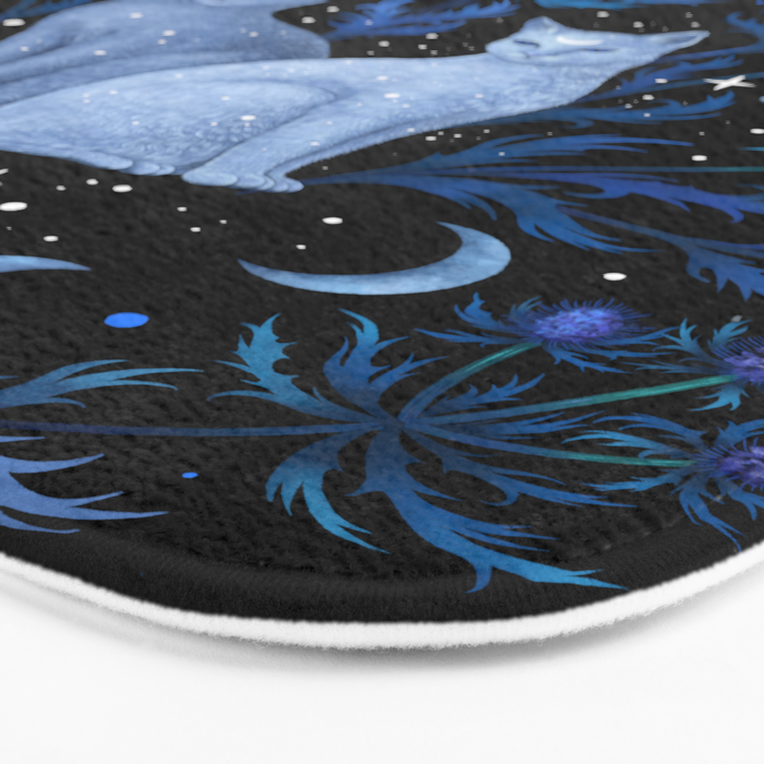Blue Thistle & Cat Bath Mat Gallery Image 3