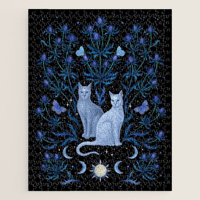 Blue Thistle & Cat Jigsaw Puzzle Gallery Image 1