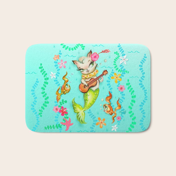 Mermaid Cat with Ukulele Bath Mat Gallery Image 1