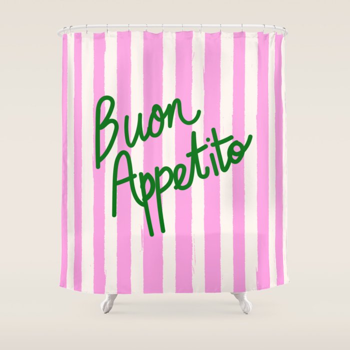 Buon Appetito Pink Groovy Stripes Minimalist Illustration Shower Curtain Gallery Image 1