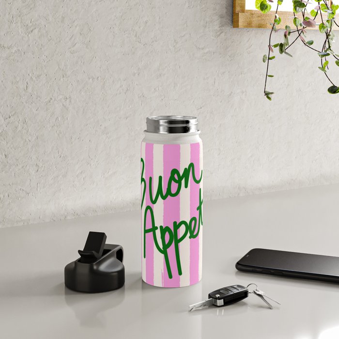 Buon Appetito Pink Groovy Stripes Minimalist Illustration Water Bottle Gallery Image 4