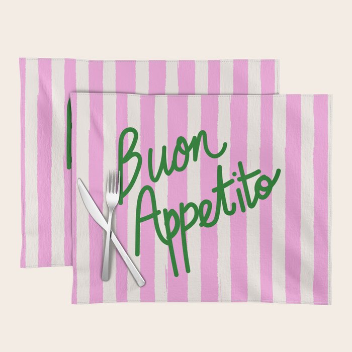 Buon Appetito Pink Groovy Stripes Minimalist Illustration Placemat Gallery Image 1