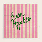 Buon Appetito Pink Groovy Stripes Minimalist Illustration Wood Wall Art Gallery Image 1