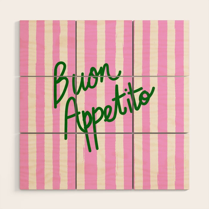 Buon Appetito Pink Groovy Stripes Minimalist Illustration Wood Wall Art Gallery Image 1