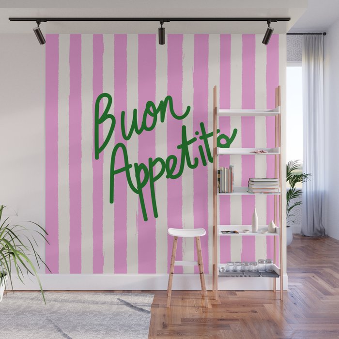 Buon Appetito Pink Groovy Stripes Minimalist Illustration Wall Mural Gallery Image 1