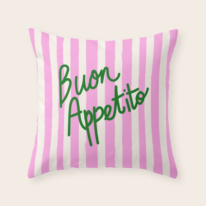 Buon Appetito Pink Groovy Stripes Minimalist Illustration Throw Pillow Gallery Image 6