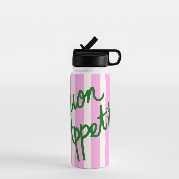 Buon Appetito Pink Groovy Stripes Minimalist Illustration Water Bottle Gallery Image 1