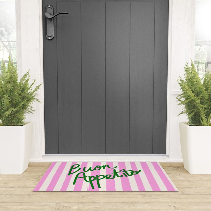Buon Appetito Pink Groovy Stripes Minimalist Illustration Welcome Mat Gallery Image 3