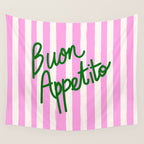 Buon Appetito Pink Groovy Stripes Minimalist Illustration Wall Tapestry Gallery Image 4