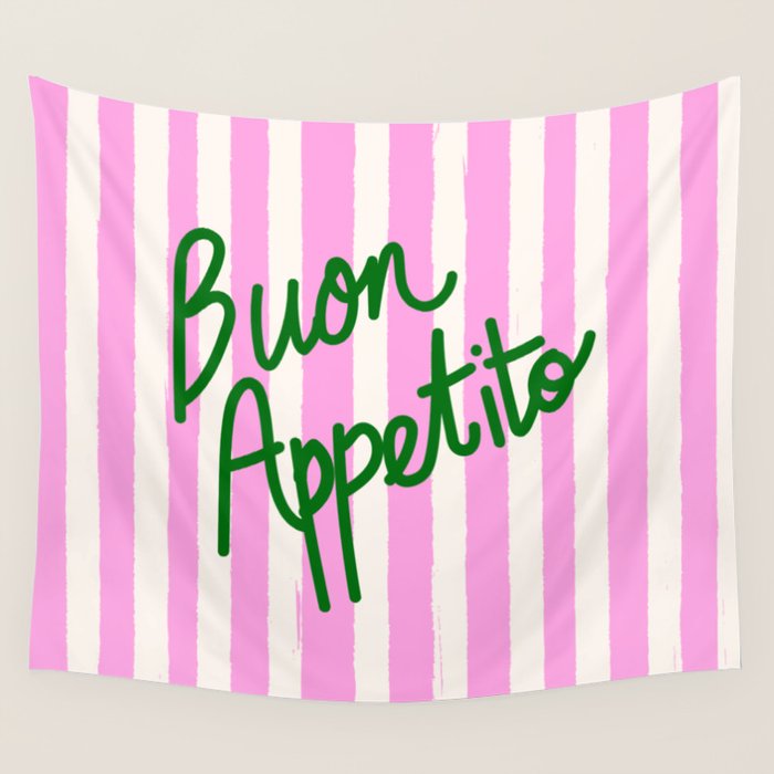Buon Appetito Pink Groovy Stripes Minimalist Illustration Wall Tapestry Gallery Image 1