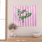 Buon Appetito Pink Groovy Stripes Minimalist Illustration Wall Tapestry Gallery Image 2