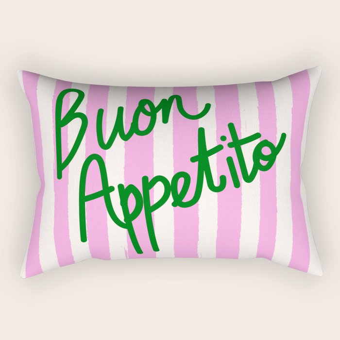 Buon Appetito Pink Groovy Stripes Minimalist Illustration Rectangular Pillow Gallery Image 1