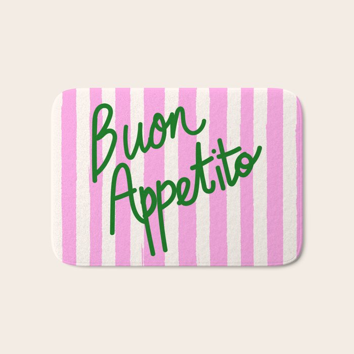 Buon Appetito Pink Groovy Stripes Minimalist Illustration Bath Mat Gallery Image 1